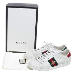 Pre Owned Gucci White Leather Ace Bee Web Low Top Sneakers Size 39