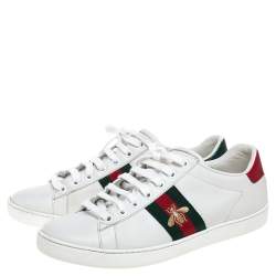 Pre Owned Gucci White Leather Ace Bee Web Low Top Sneakers Size 39
