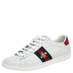 Pre Owned Gucci White Leather Ace Bee Web Low Top Sneakers Size 39
