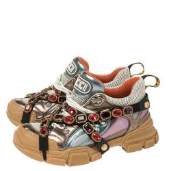 مملوكة مسبقًا حذاء رياضي غوتشي "فلاشتريك" كريستال قابل للفصل شبك و جلد متعدد الألوان مقاس 40