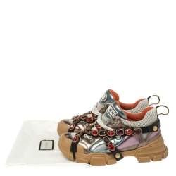 مملوكة مسبقًا حذاء رياضي غوتشي "فلاشتريك" كريستال قابل للفصل شبك و جلد متعدد الألوان مقاس 40