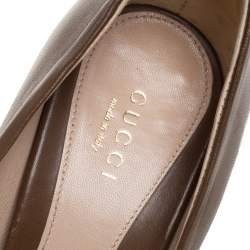 Pre Owned Gucci Brown Leather Horsebit Peep Toe Pumps Size 36