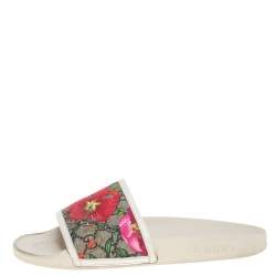 مملوكة مسبقًا Gucci Multicolor Coated Canvas GG Blooms Supreme Slide Sandals Size 39