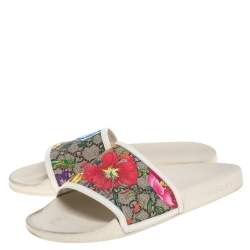 مملوكة مسبقًا Gucci Multicolor Coated Canvas GG Blooms Supreme Slide Sandals Size 39