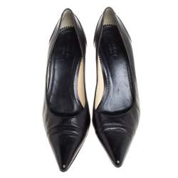 Pre Owned Gucci Black Leather Pointed Toe Pumps Size 38.5C