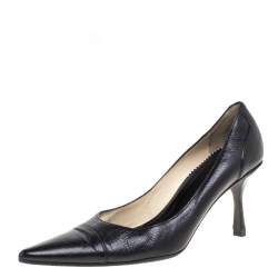 Pre Owned Gucci Black Leather Pointed Toe Pumps Size 38.5C