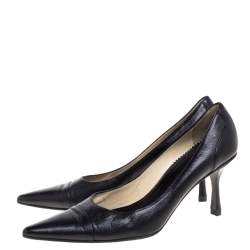Pre Owned Gucci Black Leather Pointed Toe Pumps Size 38.5C