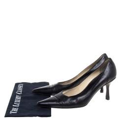Pre Owned Gucci Black Leather Pointed Toe Pumps Size 38.5C