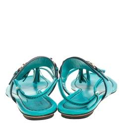 Pre Owned صندل غوتشي فلات بإصبع هورسبيت شراشيب جلد أزرق مقاس 36