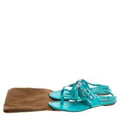 Pre Owned صندل غوتشي فلات بإصبع هورسبيت شراشيب جلد أزرق مقاس 36