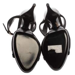 مملوكة مسبقًا صندل غوتشي سير تي جلد لامع وسويدي أسود مقاس 36.5