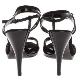 مملوكة مسبقًا صندل غوتشي سير تي جلد لامع وسويدي أسود مقاس 36.5