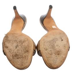 مملوكة مسبقًا صندل غوتشي سلايد إبزيم جي متشابك جلد وكانفاس كريستال جي جي بني ذهبي مقاس 40.5