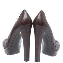Pre Owned Gucci Brown Ostrich Leather Block Heel Platform Pumps Size 39