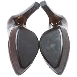 Pre Owned Gucci Brown Ostrich Leather Block Heel Platform Pumps Size 39