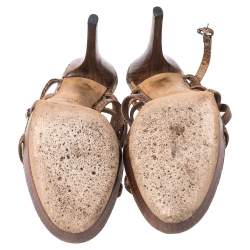 مملوكة مسبقًا صندل غوتشي نعل سميك سير بامبو جلد بني مقاس 38