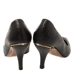 Pre Owned Gucci Black Guccissima Leather Adina Horsebit Pointed Toe Pumps Size 36