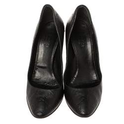 Pre Owned Gucci Black Guccissima Leather Adina Horsebit Pointed Toe Pumps Size 36