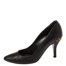 Pre Owned Gucci Black Guccissima Leather Adina Horsebit Pointed Toe Pumps Size 36