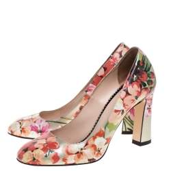 Pre Owned Gucci Multicolor Floral Printed Leather Blooms Pumps Size 37