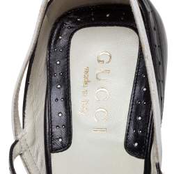 Gucci Black/White Leather Ankle Strap Square Toe Sandals Size 38.5