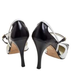 Gucci Black/White Leather Ankle Strap Square Toe Sandals Size 38.5
