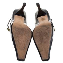 Gucci Black/White Leather Ankle Strap Square Toe Sandals Size 38.5