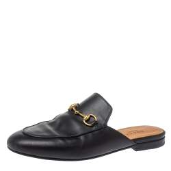 Pre Owned Gucci Black Leather Princetown Horsebit Flat Mules Size 36
