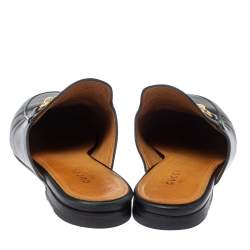 Pre Owned Gucci Black Leather Princetown Horsebit Flat Mules Size 36