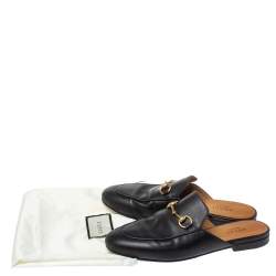 Pre Owned Gucci Black Leather Princetown Horsebit Flat Mules Size 36