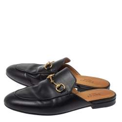 Pre Owned Gucci Black Leather Princetown Horsebit Flat Mules Size 36