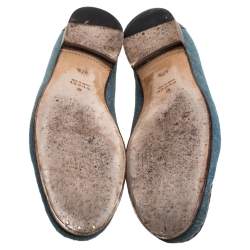 Pre Owned حذاء لوفرز غوتشي هورسبيت جلد وقماش دنيم بني/ أزرق مقاس 37.5