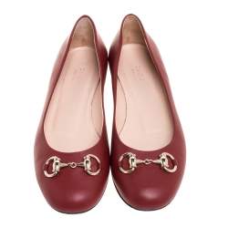 مملوكة مسبقًا Gucci Red Leather Horsebit Ballet Flats Size 36.5
