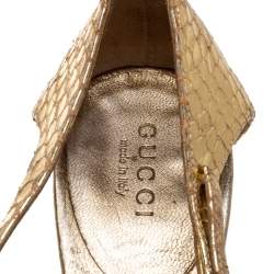 Gucci Gold Python Leather Embellished Bamboo Heel Sandals Size 37.5