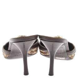 مملوكة مسبقًا حذاء سلايد غوتشي حلقة حرف دي مقدمة مدببة كانفاس جي جي بيج و بني مقاس 37