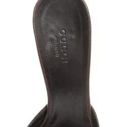 مملوكة مسبقًا حذاء سلايد غوتشي حلقة حرف دي مقدمة مدببة كانفاس جي جي بيج و بني مقاس 37