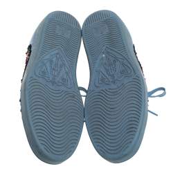 مملوكة مسبقًا حذاء رياضي غوتشي ايس مزين ويب مزخرف مورد منخفض من أعلى جلد أزرق مقاس 37