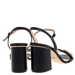 Pre Owned صندل غوتشي مارمونت جي جي كعب سميك و سير كاحل جلد أسود مقاس 38