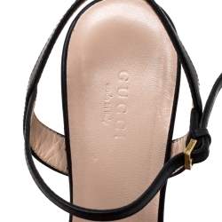 Pre Owned صندل غوتشي مارمونت جي جي كعب سميك و سير كاحل جلد أسود مقاس 38