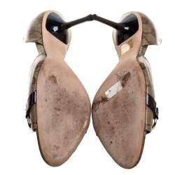 مملوكة مسبقًا Gucci Beige/Brown GG Coated Canvas Horsebit Open Toe Pumps Size 37.5