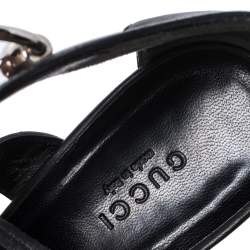 Pre Owned Gucci Black Leather Ebony Platform Ankle Wrap Sandals Size 38.5