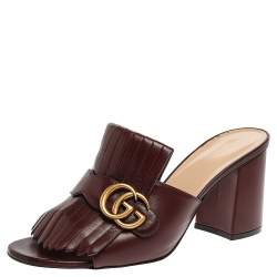 Gucci Marmont GG Metallic Foil Leather Fringe Mules Size 9.5