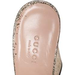 Pre Owned Gucci Gold Crackle Leather GG Marmont Fringed Slide Sandals Size 39.5