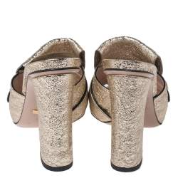 Pre Owned Gucci Gold Crackle Leather GG Marmont Fringed Slide Sandals Size 39.5