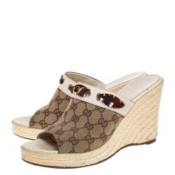 مملوكة مسبقًا صندل سلايد غوتشي مقدمة مفتوحة و كعب روكي إسبادريل كانفاس جي جي بيج مقاس 40