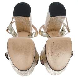 مملوكة مسبقًا صندل غوتشي مارمونت نعل سميك مزين جي جي جلد مجعد ذهبي مقاس 37