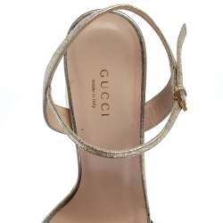 مملوكة مسبقًا صندل غوتشي مارمونت نعل سميك مزين جي جي جلد مجعد ذهبي مقاس 37