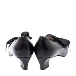 Pre Owned حذاء كعب عالى غوتشى بيريث مزخرف فيونكة جى جى مزين قصة جلد أسود مقاس 36.5