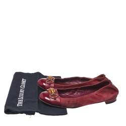 Pre Owned Gucci Burgundy Suede And Patent Leather Bamboo Horsebit Ballet Flats Size 39