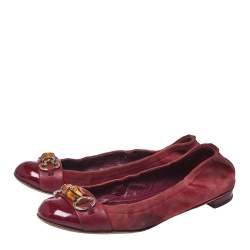 Pre Owned Gucci Burgundy Suede And Patent Leather Bamboo Horsebit Ballet Flats Size 39